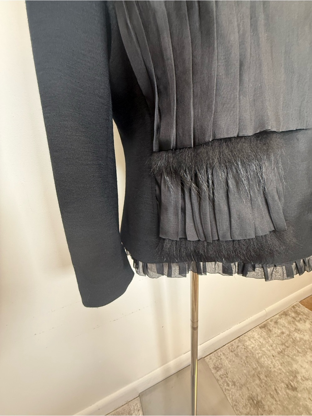 Rare! Vintage Elie TAHARI Silk & Wool Jacket Fox Fur Trim Women’s Size Medium - Picture 11 of 14
